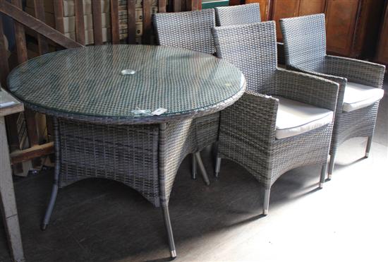 Set of 4 garden/conservatory chairs & a matching glass-topped table